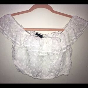 White off the shoulder floral cropped top